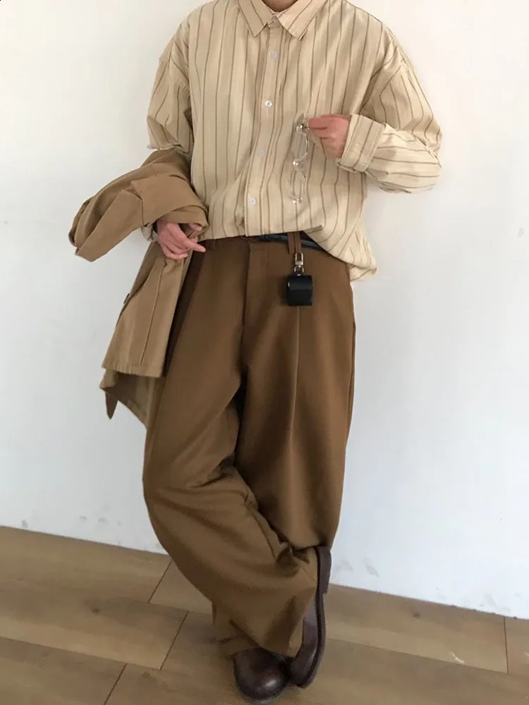 Japanese retro mens shirt Harajuku womens striped loose cardigan wool sweater Spring and Autumn thin cargo long sleeved casual unisex top 240812