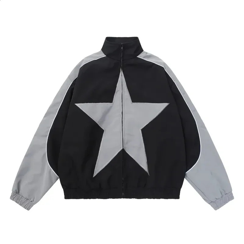 Retro bomber jacket mens five point star patch work street college super Harajuku Y2k sports autumn 240812