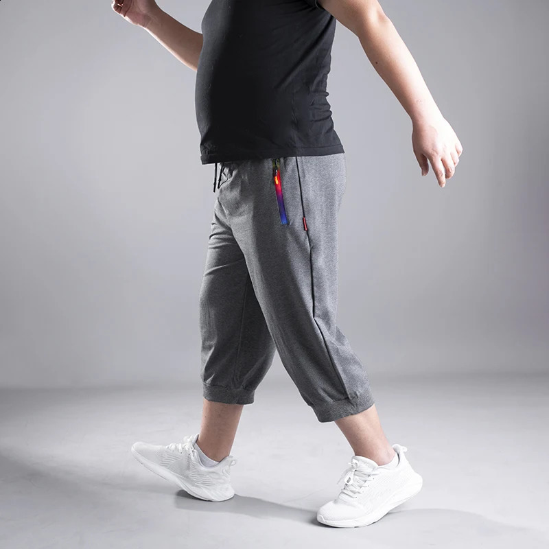 Summer men sweatpants sports pants zipper plus size 13XL10XL 15XL Comfortable Breathable elasticity thin knee length pants 210KG 240812