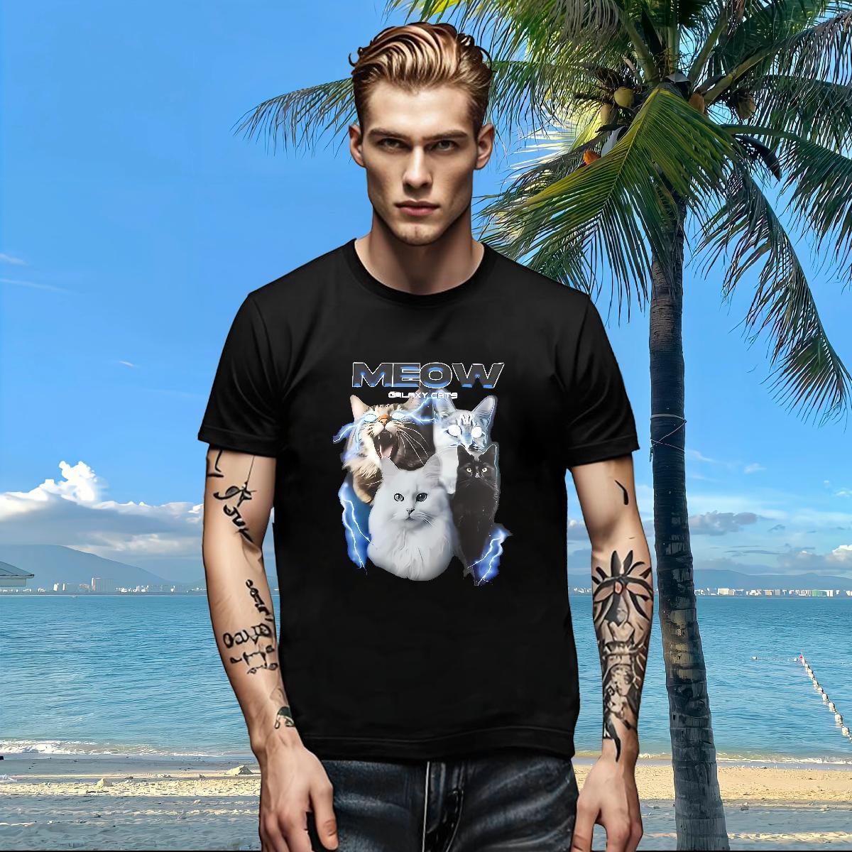 Wholesale Men Tshirts cat Casual 230g Pure Cotton Clothes Breathable Crew Neck Soft Mens T Shirts Oversized 4XL