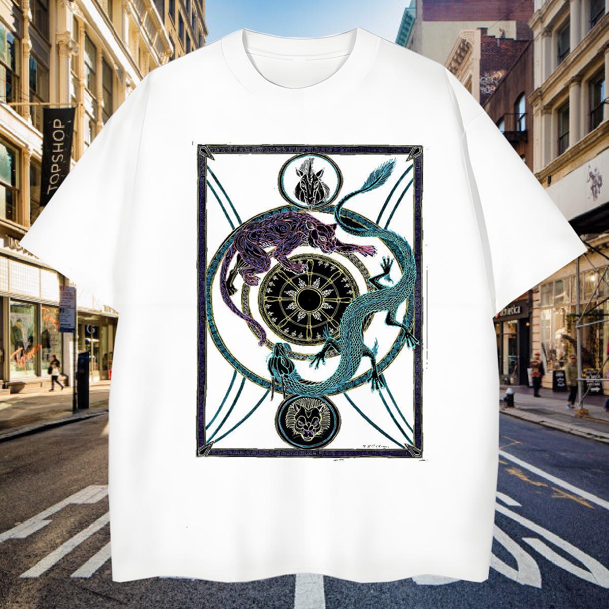 T-Shirts for Men 230g 100% Cotton dragon Street Wear Round Neck Short Sleeve Custom Printing Men Clothes T-Shirt Brand TOP Quality Tops