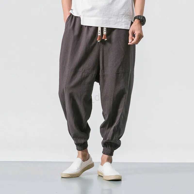 2023 Spring oversize casual pants men streetwear cotton linen harajuku joggers fashion baggy harem pants for manXJ240813