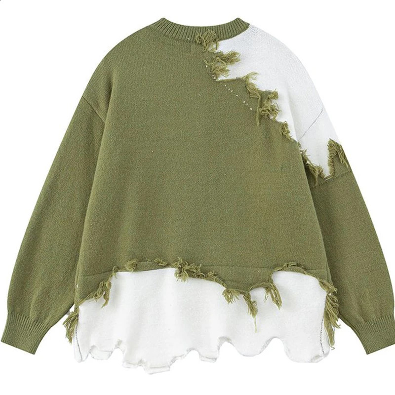 Womens Split Knitted Pullover with Button Vintage Street Apparel Harajuku Hole Gothic Plus Size Korean Sweater 240812