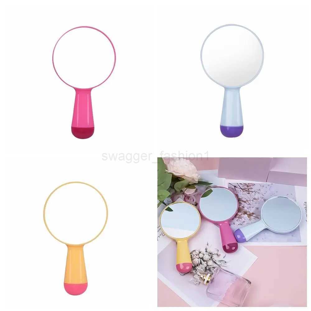 Cute round handle mirror macaroon color portable cosmetic mirror plastic hand-held makeup mirrorXJ240813