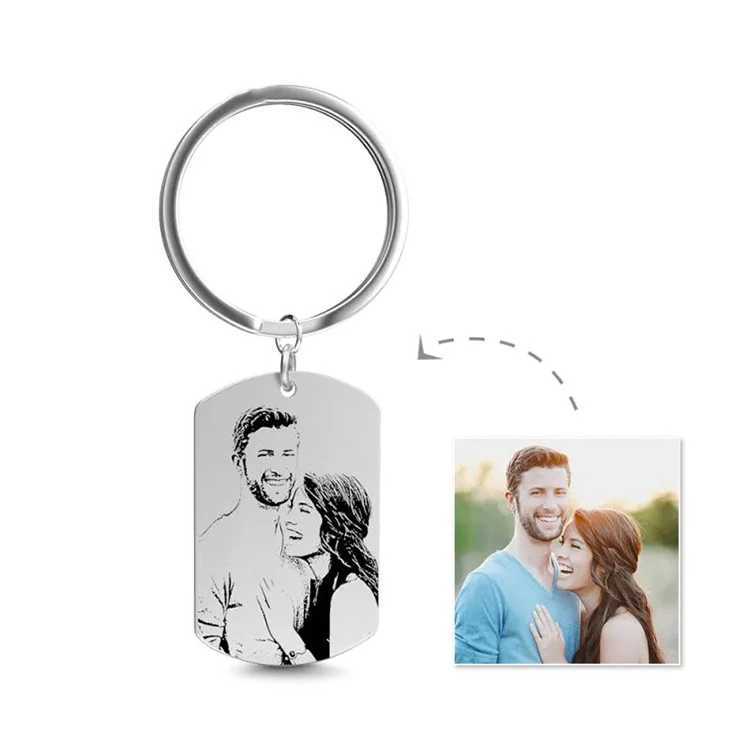 Personalized photo keychain stainless steel laser engraving customized name date car keychain mens DIY gift W240808