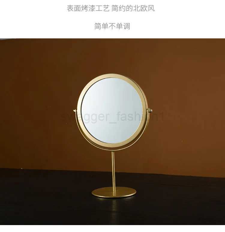 Nordic Brass Gold Metal Makeup Mirror Luxury Retro Dressing Mirror Desktop Bedroom Square Round Mirror Dormitory Makeup MirrorXJ240813