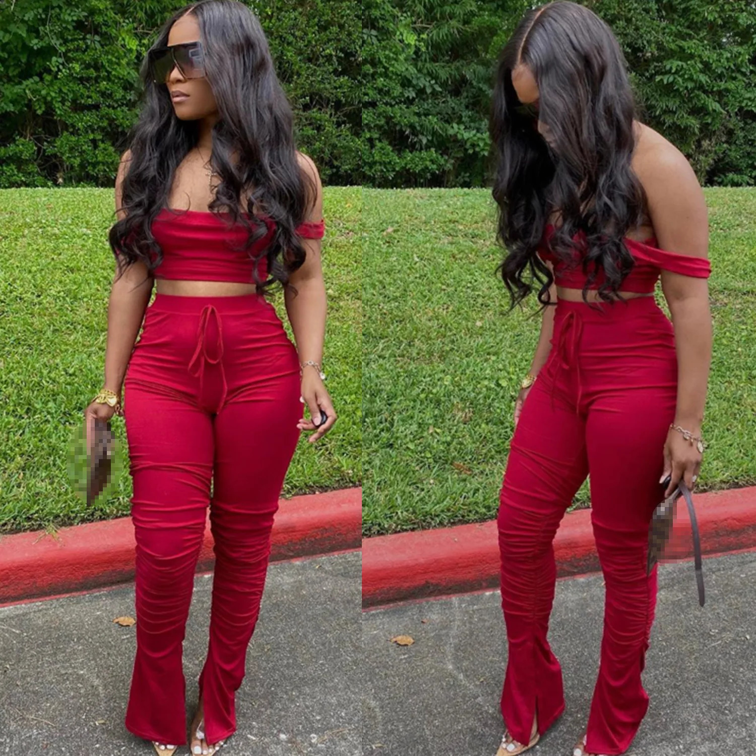 two piece set for women two piece outfits stacked pants 2 pieces sets women crop top pants stacked leggings outfits for female 240813