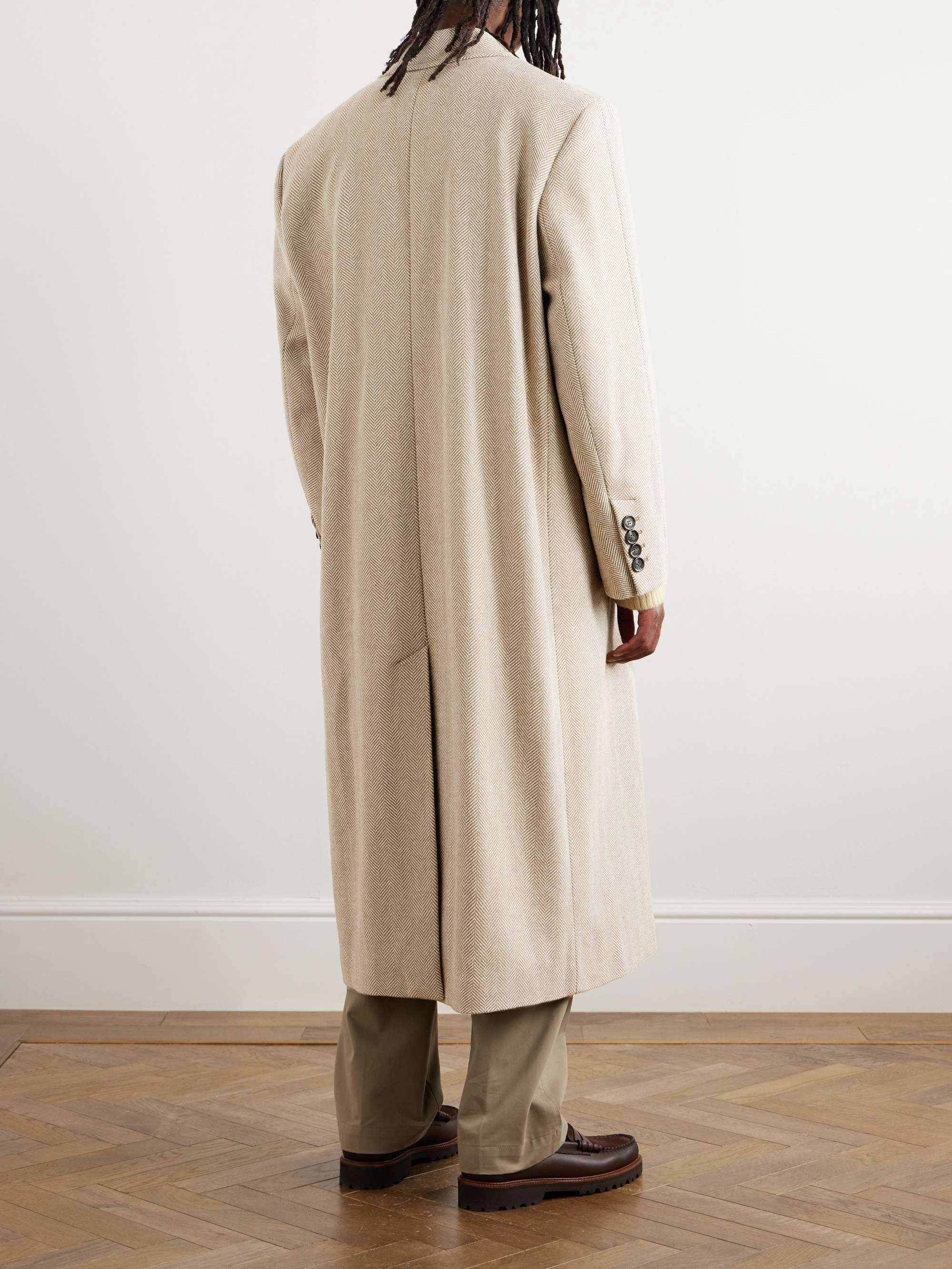Modern Men's Wool Blend Coat Peaked Lapel Tailored Jacket Blazer Overcoat Autumn Winter Harringbone Windbreaker Custom Made Plus Size