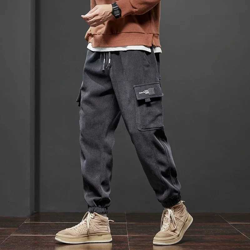 Mens Corduroy Harem Cargo Pants Elastic Waist Casual Joggers Sweatpants Spring Autumn Armygreen Gray Black Trousers StreetwearXJ240813
