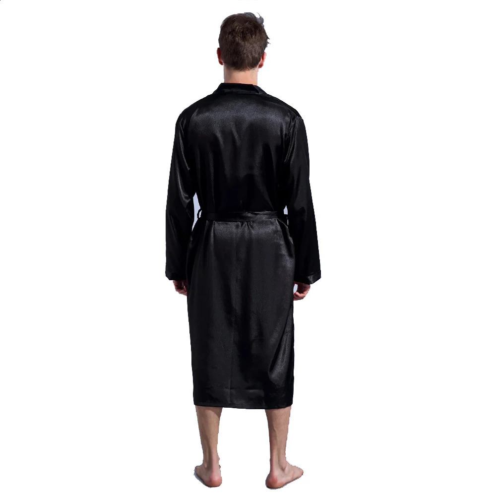 Chinese Mens Wine Red Satin Robe With Belt Kimono Bathrobe Gown Nightgown Sleepwear Home Leisure Pajamas S M L XL XXL D202-10 240812
