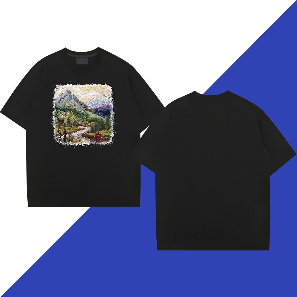 Loose Tshirts Beach 100% Cotton 230g Asian Size Short Sleeve O-Neck Mountain T-Shirts Wholesale Tops