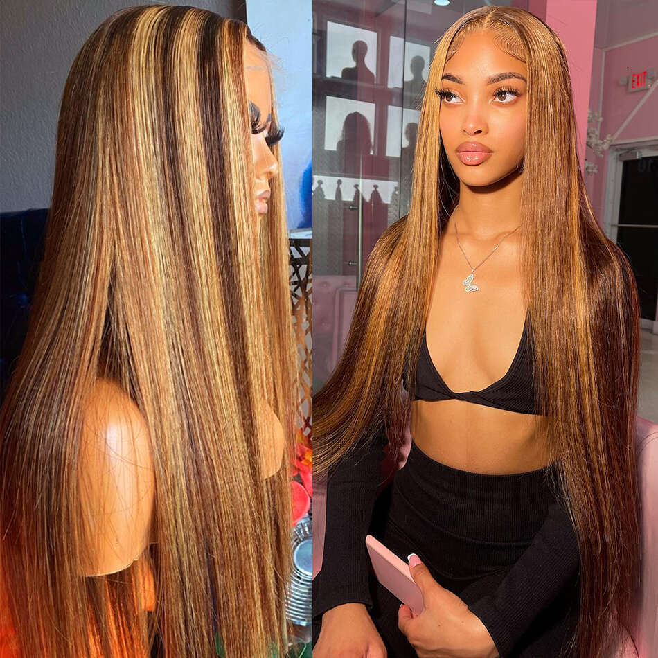 HD 13X6 Highlight Colored Front Human Hair Wigs For Women 13X4 Bone Straight Honey Blonde Transparent Lace Frontal Wig