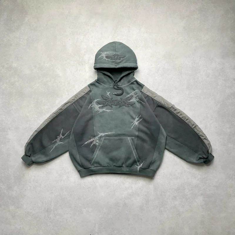 Fashion geometric pattern patchwork color pullover hoodies for women high street hip hop comfortable couple sweatshirts 240812