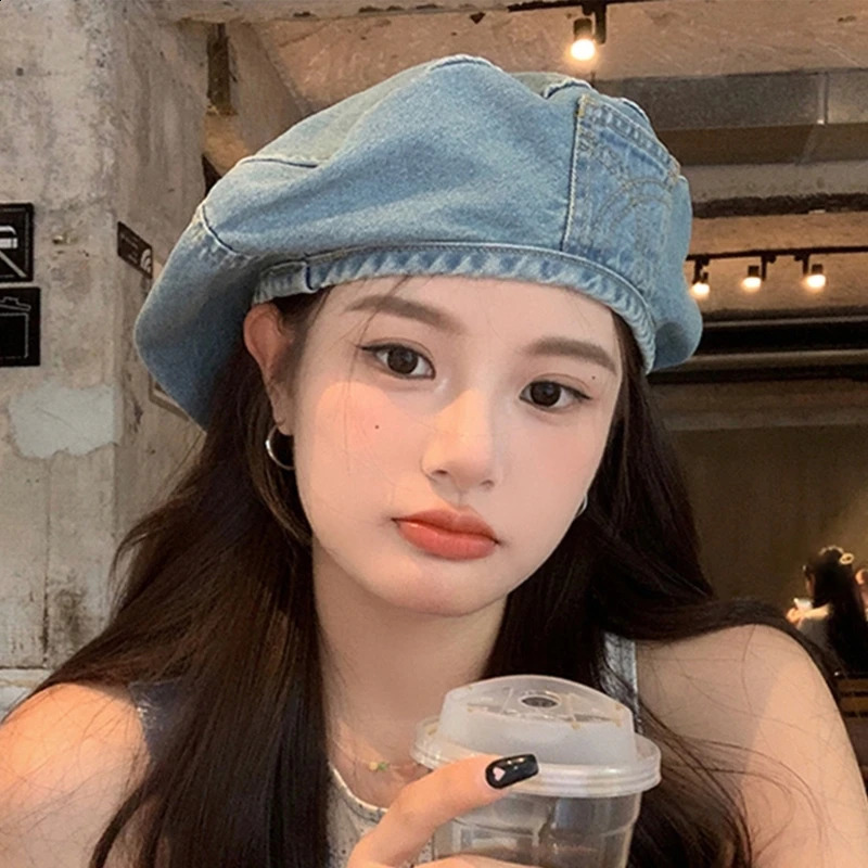 Women Hat Denims Octagonal Beanie Hat Spring Summer Headwear 240805