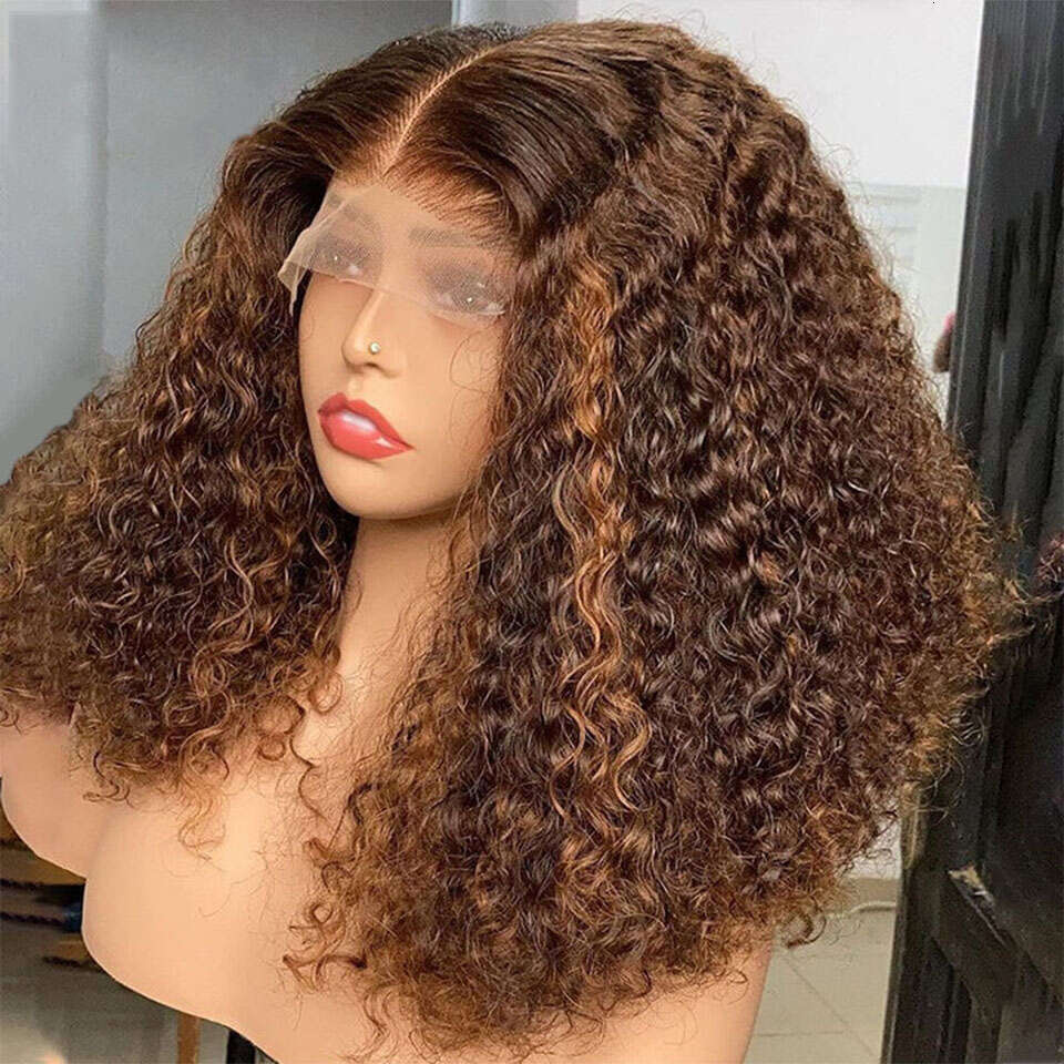 250% Density Highlight Jerry Curly Human Hair 13X4 Lace Frontal Wigs For Women P4/27 Colored Glueless Indian 4X4 Closure Wig