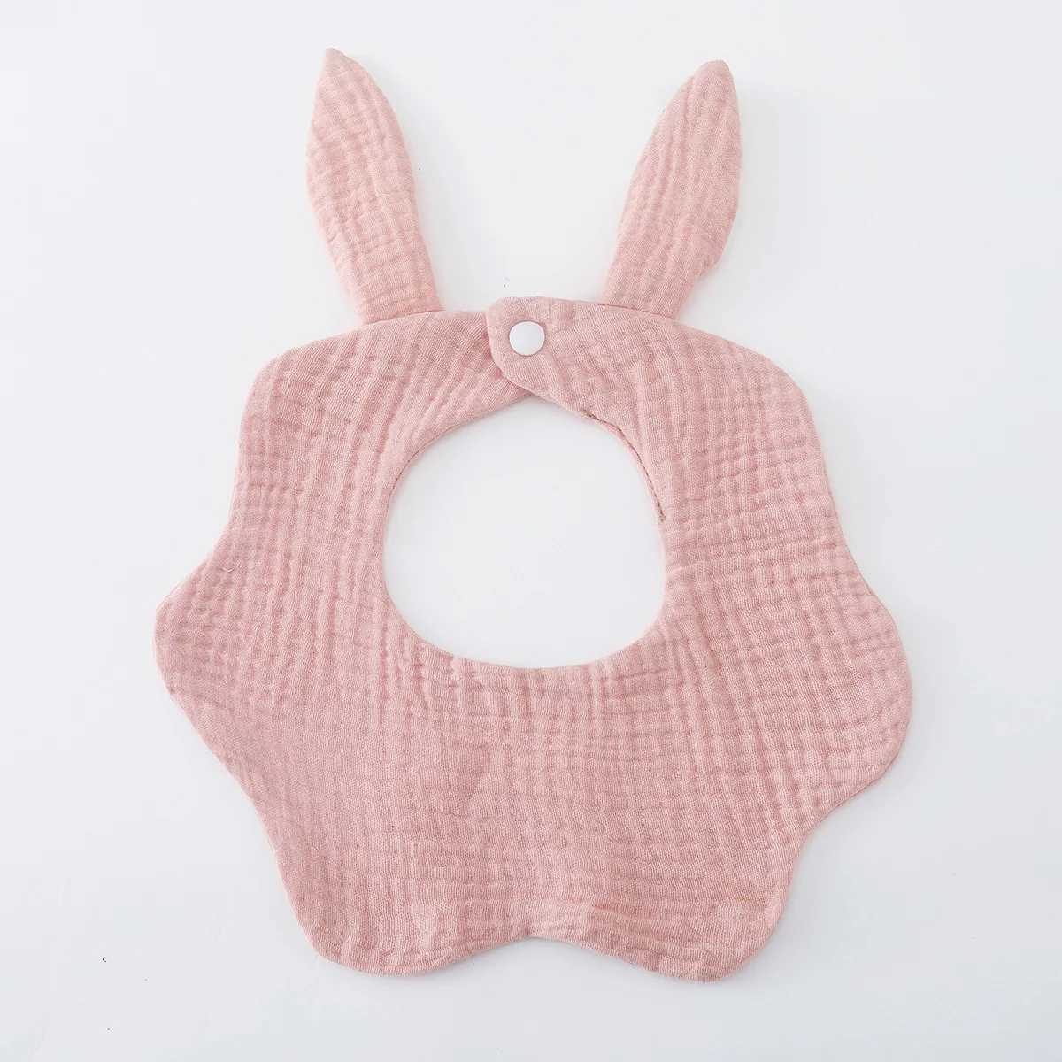 Bibs Burp Cloths New Rabbit Ears Wave Edge Cotton Gauze Baby Bibs Solid Infant Bib Newborn Soft Burp Cloths for Boy Girl Feeding Saliva TowelL4812