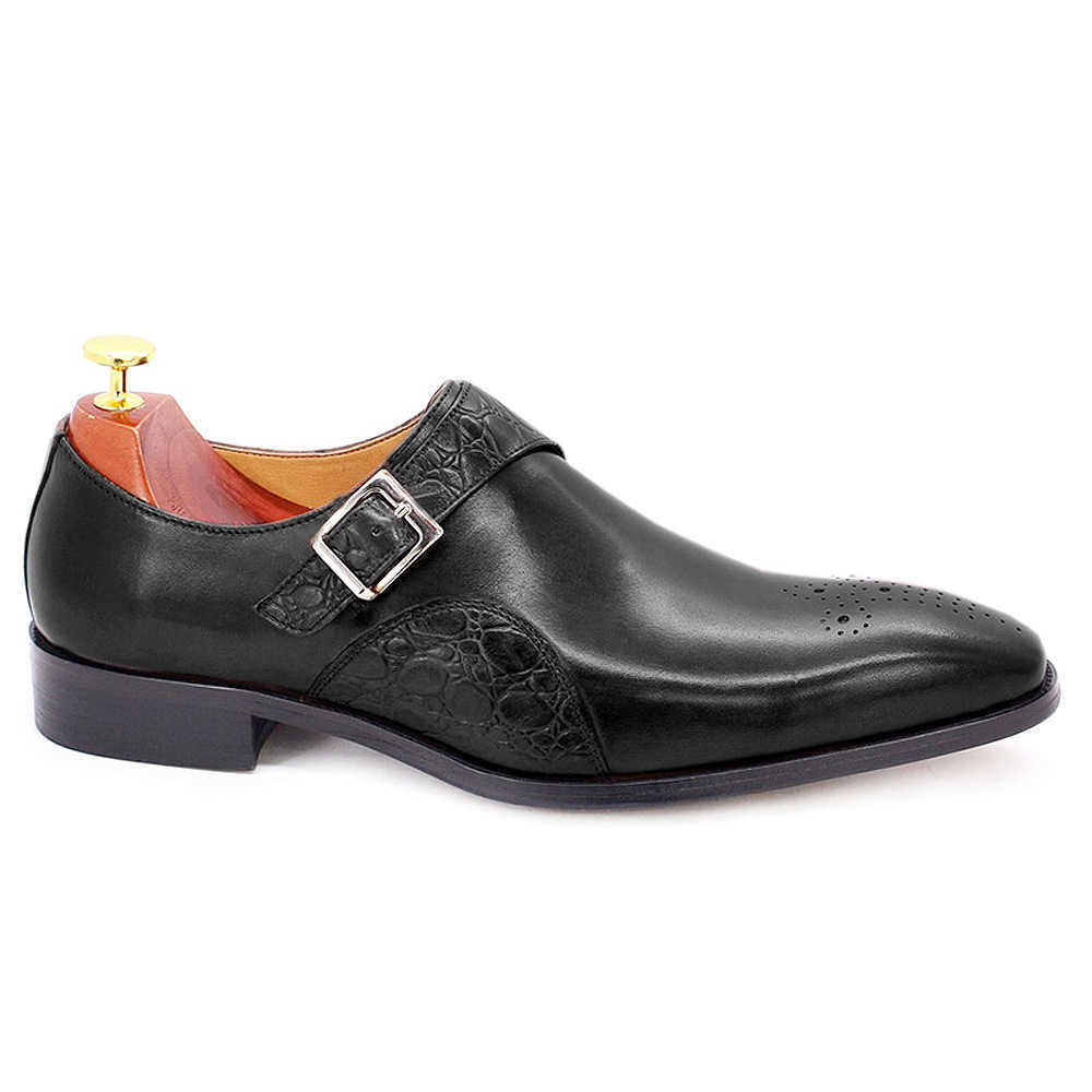 CMM Mens Leather Shoes Genuine Leather Autumn Business Dress Leather Shoes Mens British Style Handmade Leather Mengke Shoes Monk Shoes