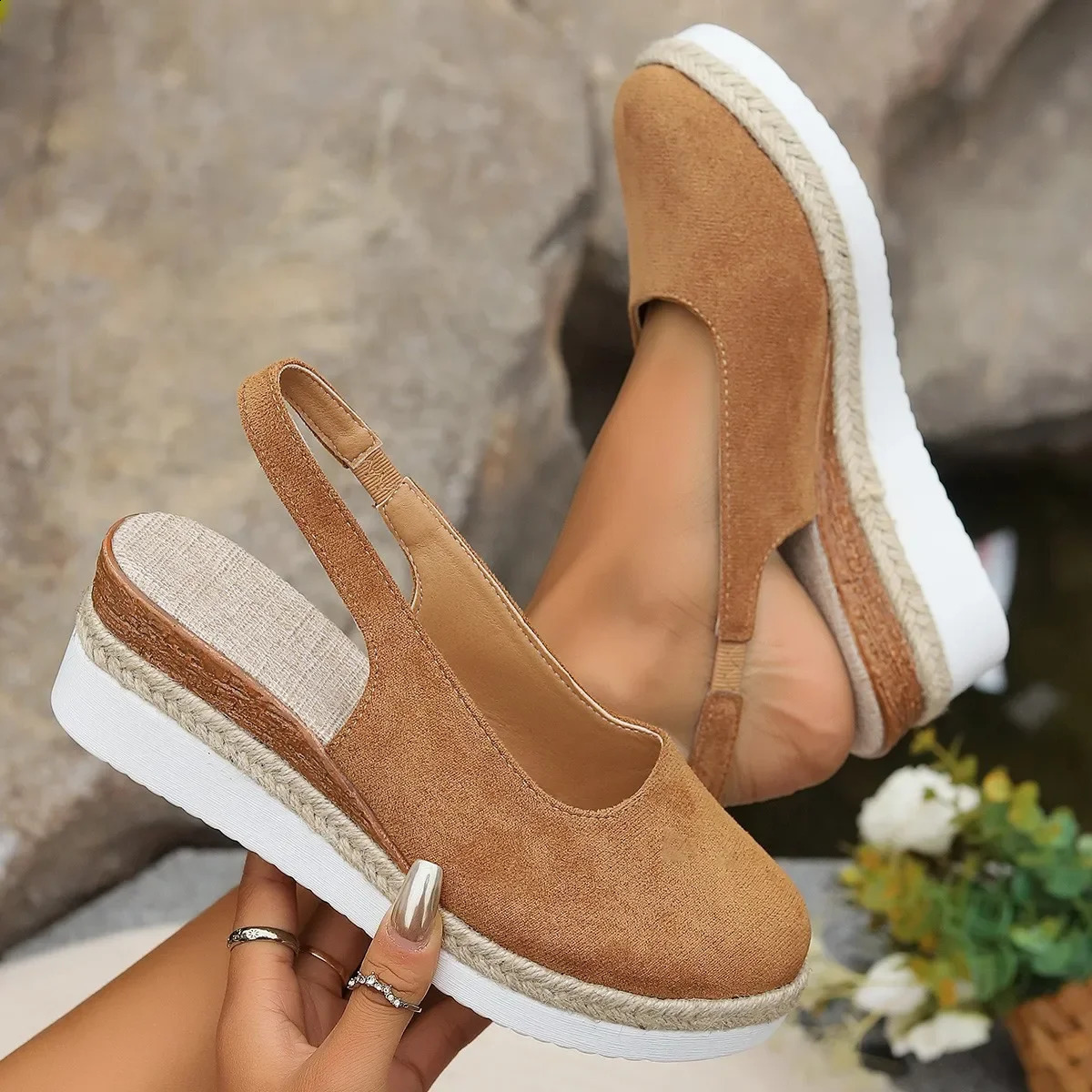 Womens summer regular wedge sandals Bohemian handmade womens casual and comfortable Espadrillles platform pump shoes Sandalia De Mujer 240813