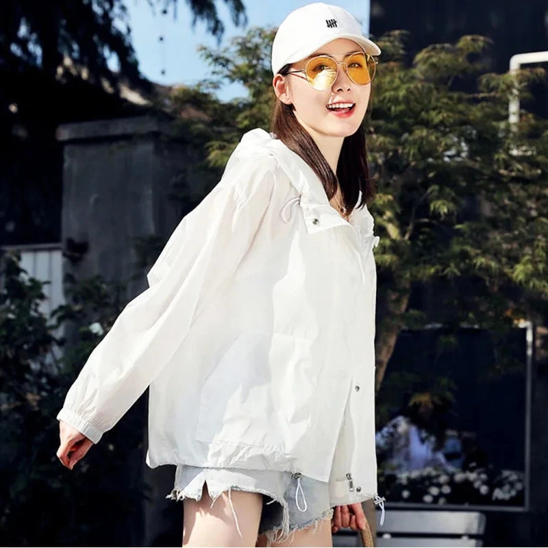Fashion Womens Sun Protection Clothing Summer Thin Coat Sun Protection Breathable Casual Hooded Jacket Female Outerwear Tops 240813