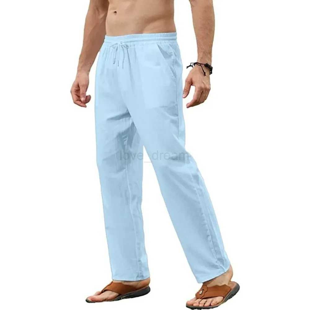 Mens Cotton Linen Pants Basic Versatile Fashion Loose Pants Male Breathable Solid Casual Drawstring Jogger Yoga Baggy TrousersXJ240813