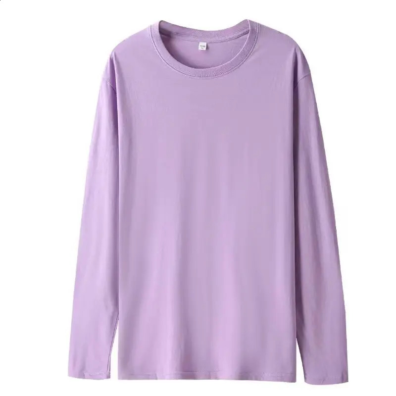 Solid colour cotton long-sleeved T-shirt men loose casual hoodie spring and autumn bottoming shirt round neck 240812