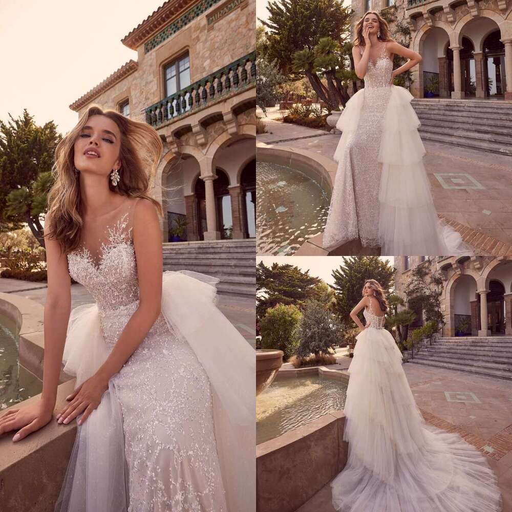 Castle Sheath Gown Wedding Dresses Crystals Lace Sweep Train Bridal Gowns Big Vestidos De Novia Custom Size Colour