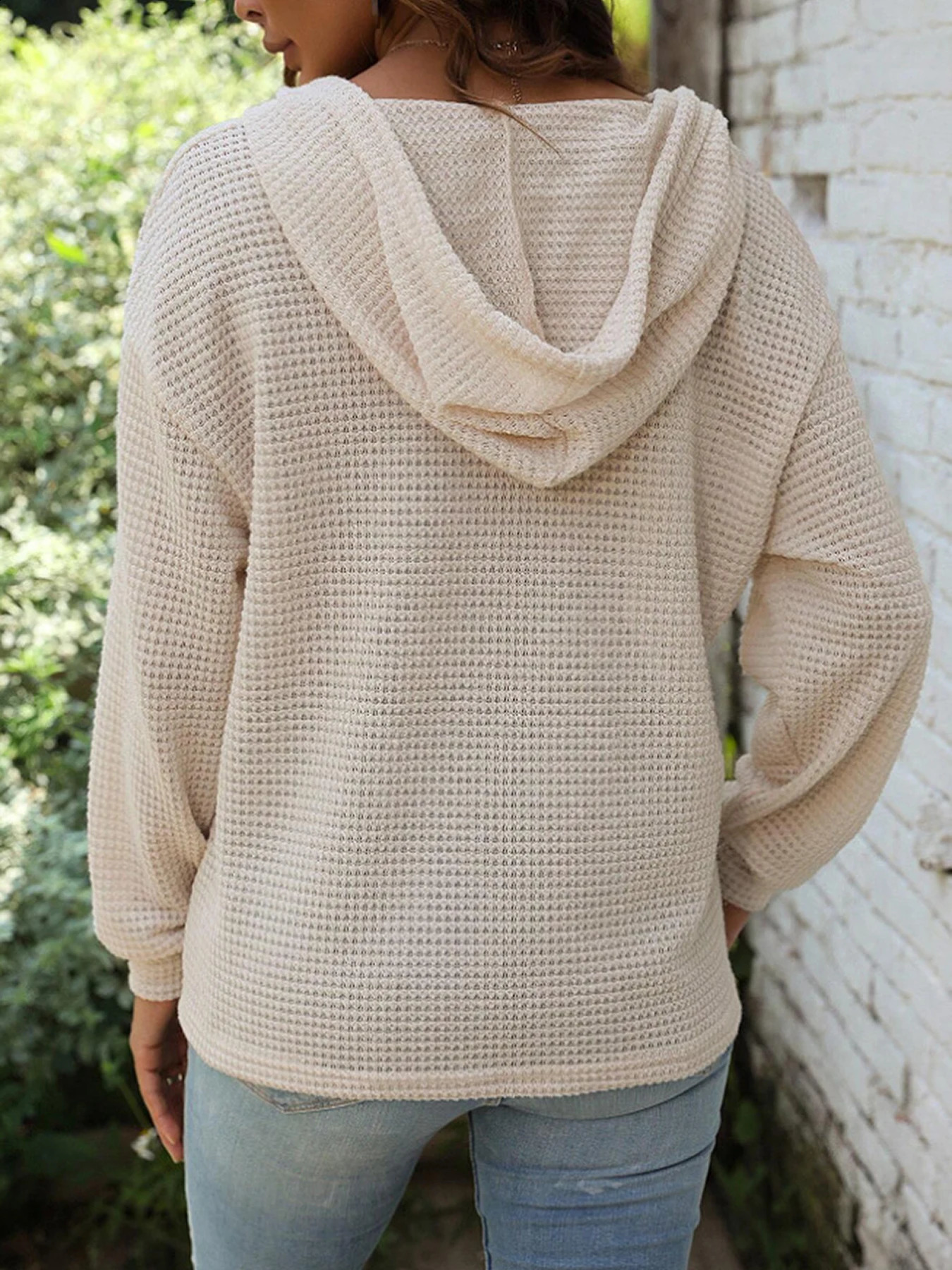 autumnwinter solid color hooded button loose long sleeved hoodie for women 240813