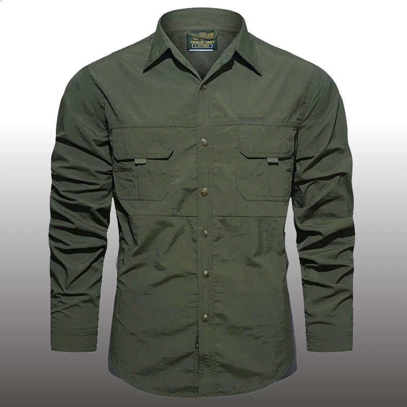 Mens summer lightweight tactical shirt quick drying long sleeved military outdoor work cargo Plus size 4XL 240812