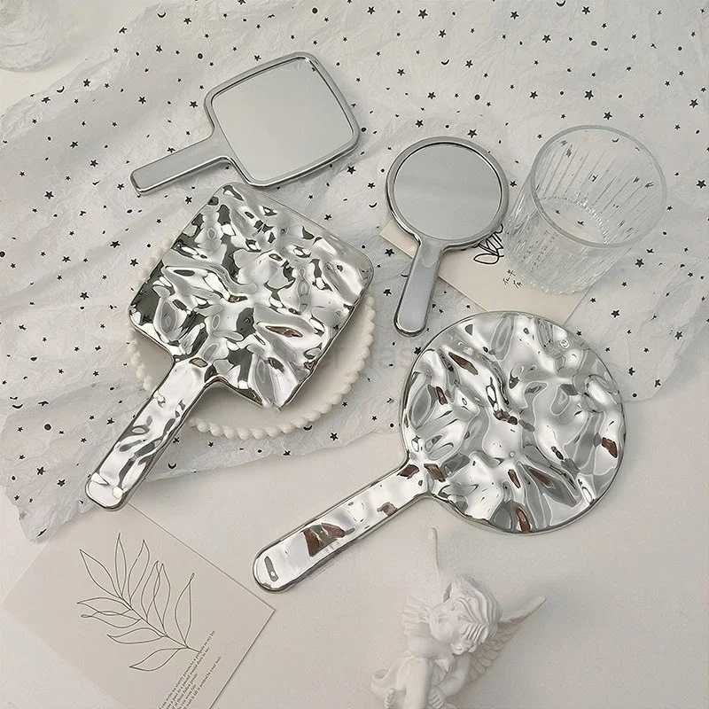 Electroplated Handle Makeup Mirrors HD Beauty Portable Round Hand Square Hand Small Make Up Mirror DropshipingXJ240813