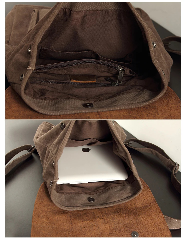 Fashion Backpack Leather Canvas Mens School Military Womens Mochila 240813