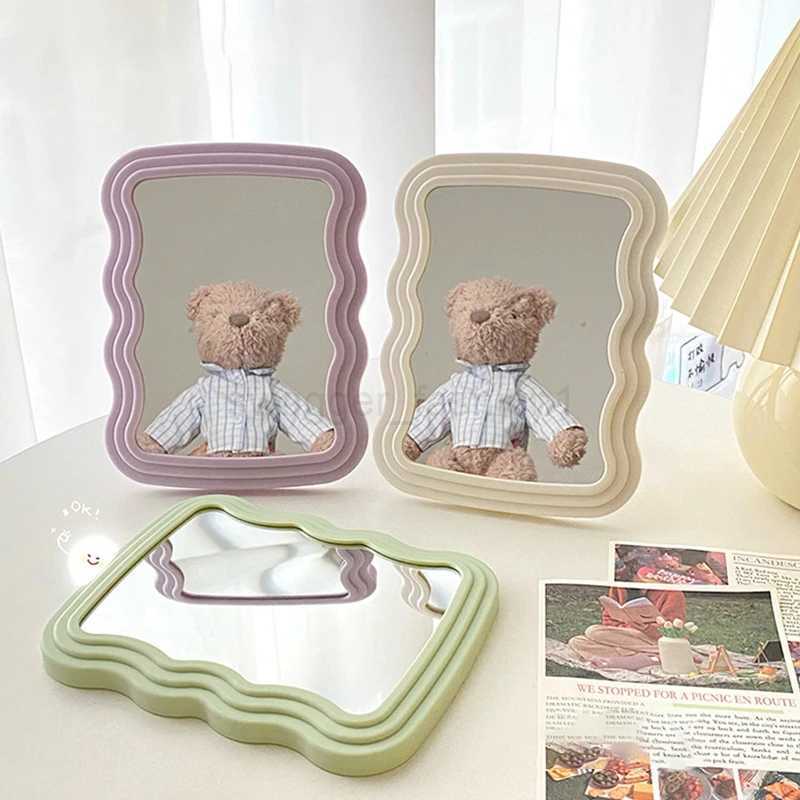 1pc Cute Corrugated Desktop Makeup Mirror Solid Color Simple Portable Handheld Makeup Mirror Foldable Creative For WomenXJ240813