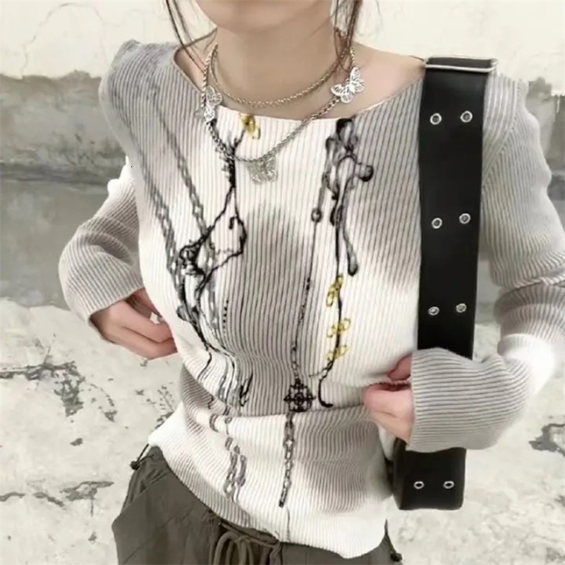 Deeptowm Y2K Gothic Women Sweater Vintage Harajuku Japanese 2000s Style Knitted Pullovers Harajuku Grunge Autumn Slim Streetwear 240812