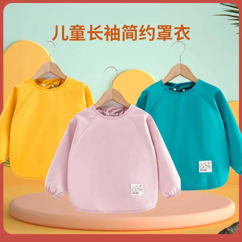 Bibs Burp Cloths Solid Color Waterproof Bib Baby Infants Spring Bibs Long Sleeve Feeding Drawing Painting Apron Newborn Smock Burp Cloth for BoysL4812
