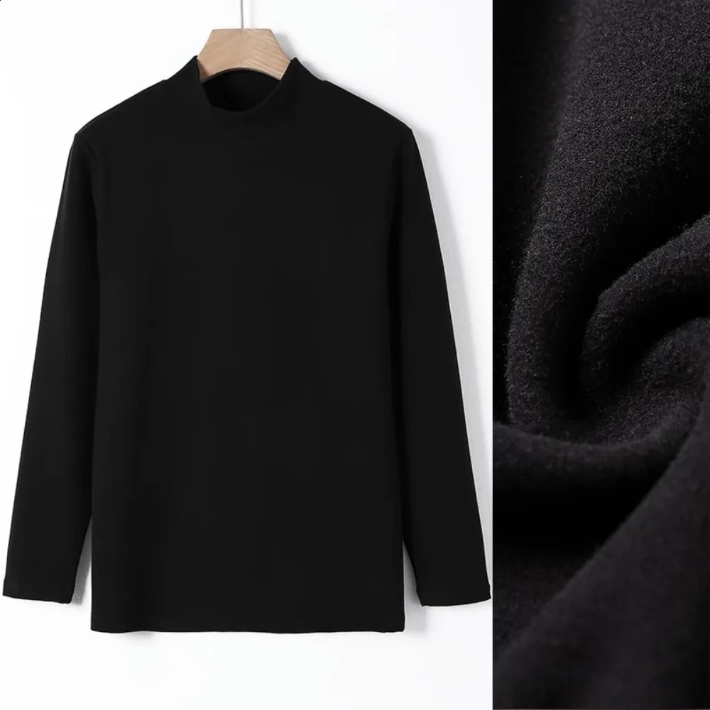 280gsm Solid Colour Dralon Warm Bottom Shirt Mens Tops Long Sleeve T-Shirt Basic Half Turtleneck Casual Autumn and Winter 240812