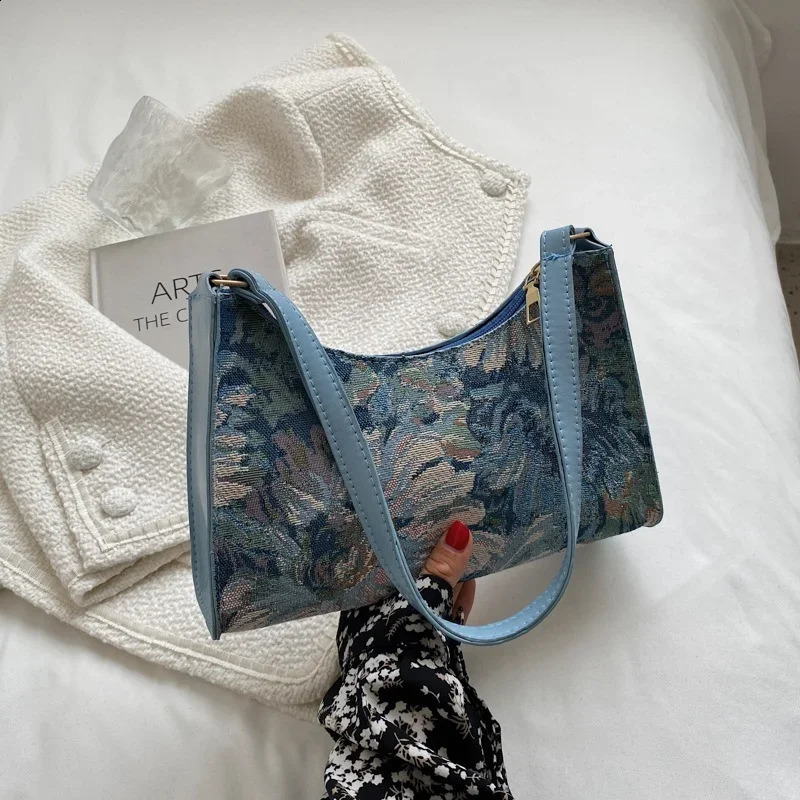 Womens Underarm Bags Autumn Trendy Oil Painting Shoulder Bag Cute Simple Handbags and Purses Female Travel Small 240812