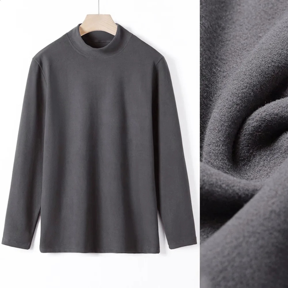 280gsm Solid Colour Dralon Warm Bottom Shirt Mens Tops Long Sleeve T-Shirt Basic Half Turtleneck Casual Autumn and Winter 240812