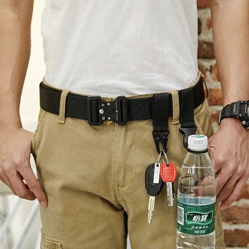 Mens waist belt military outdoor hunting tactics outdoor mountain multifunctional tactics nylon canvas plastic buckle belt W240807