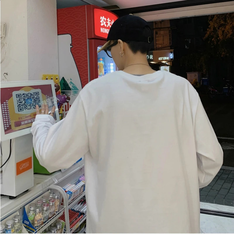 Men Long Sleeve T-shirts Holes Ripped Chic Solid Vintage Leisure Plus Size 3XL Ins Tees Fashion Korean Style All-match Harajuku 240812