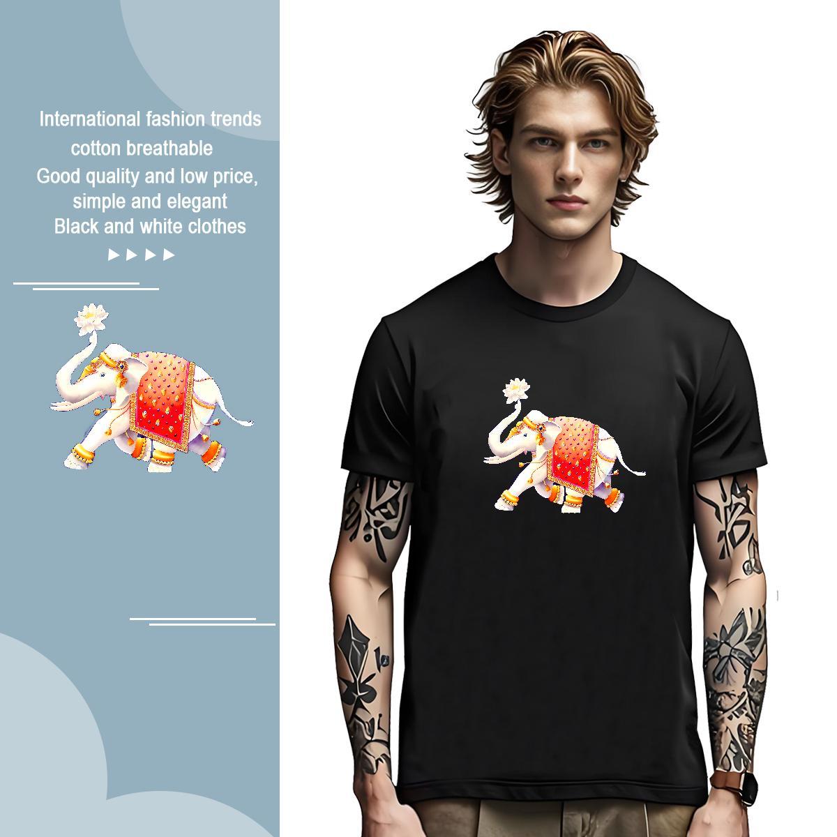 T-Shirts for Men 230g 100% Cotton elephant Sports Casual Breathable Soft DIY Printed Men Tees Fashion Design Comfortable Polos