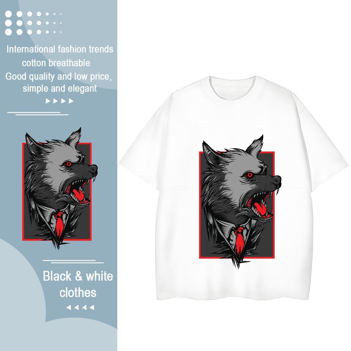 Factory Direct Men Tops Tees wolf Hip Hop Street 230g 100% Cotton Polos O Neck Short Sleeves Unisex T-Shirts Anime Print