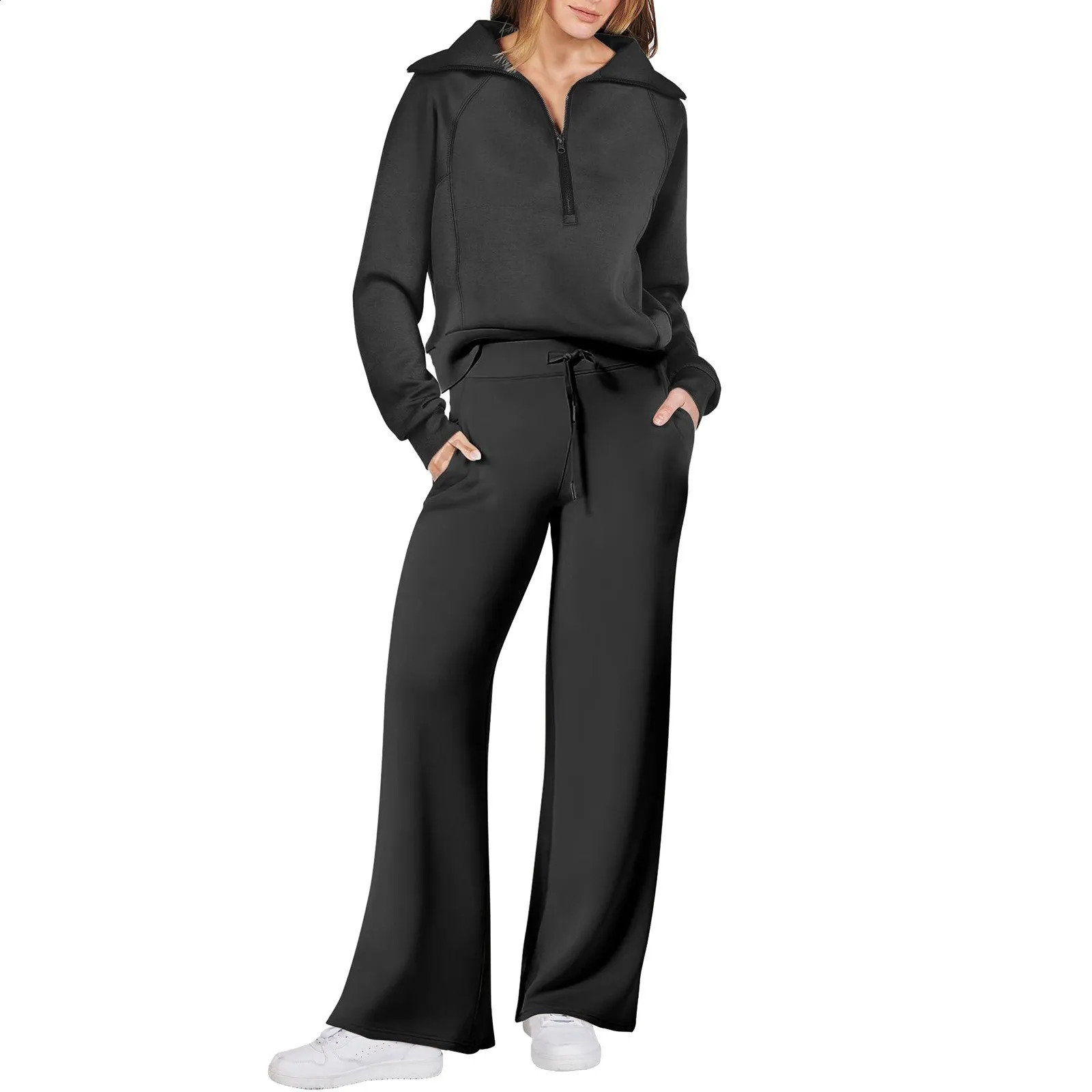 Women 2 Piece Outfits Sweatsuit Activewear Workout Fall Oversized Half Zip Sweatshirt Sets Athletic Tracksuits Ropa De Mujer 240813