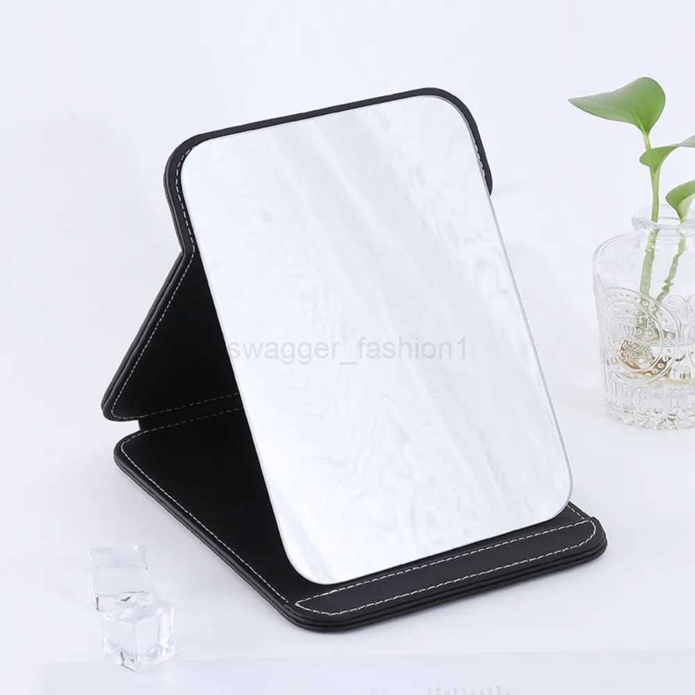 1PC Hand-Held Desktop Stand Mirror High Definition Folding PU Makeup Mirror Light Weight Vanity Mirror Cosmetic ToolsXJ240813