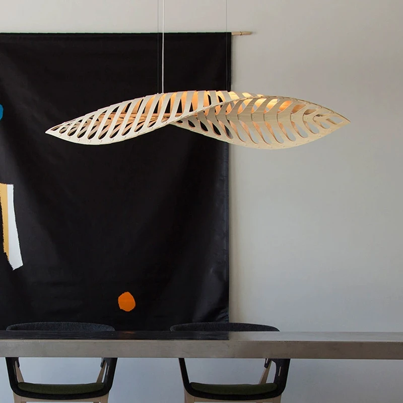 Nordic Minimalist Creativity Wabi Sabi Wood Art Fish Bone Chandelier Restaurant Bar Cafe Dining Room Home Decor Pendant Lights
