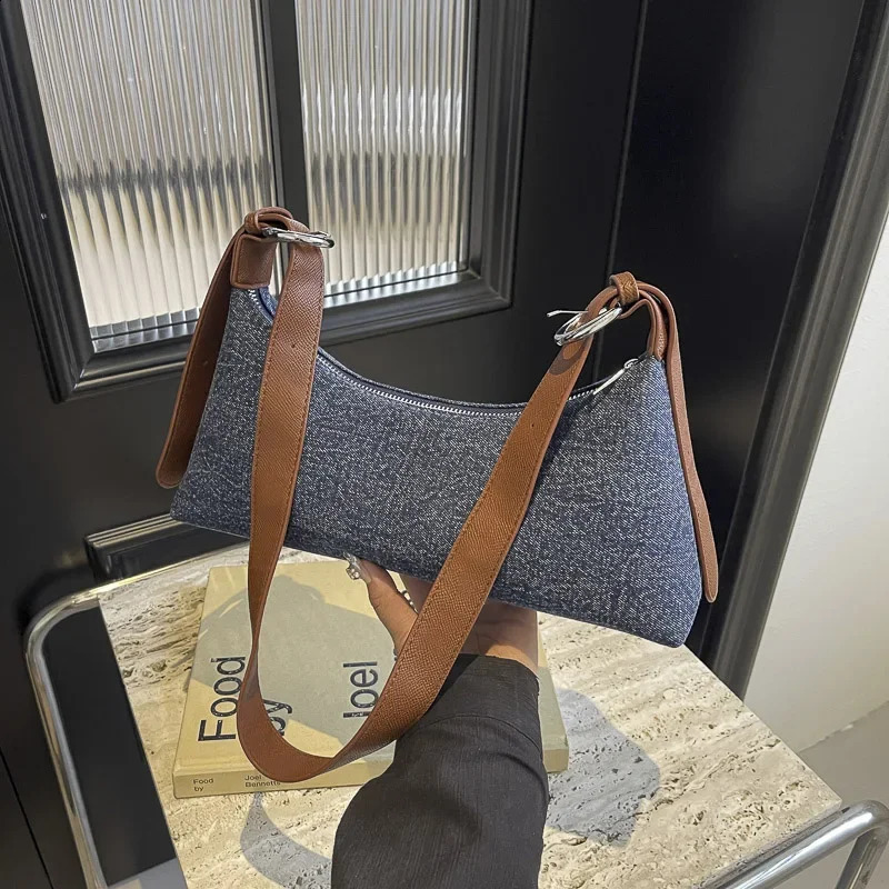 Simple Clotch Underarm Purse Women Bag Chain Handbag Tote Female Retro Blue Denim Crossbody Shoulder bolsa feminina 240812