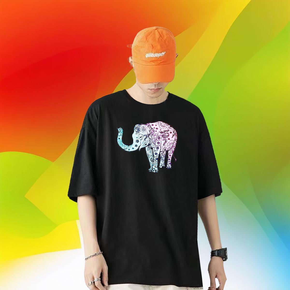 Classic Casual Men Tshirts Elephant Spring Summer 230g 100% Cotton Top Tees Breathable Short Sleeve Free Shipping T-Shirts for Men DIY Printed
