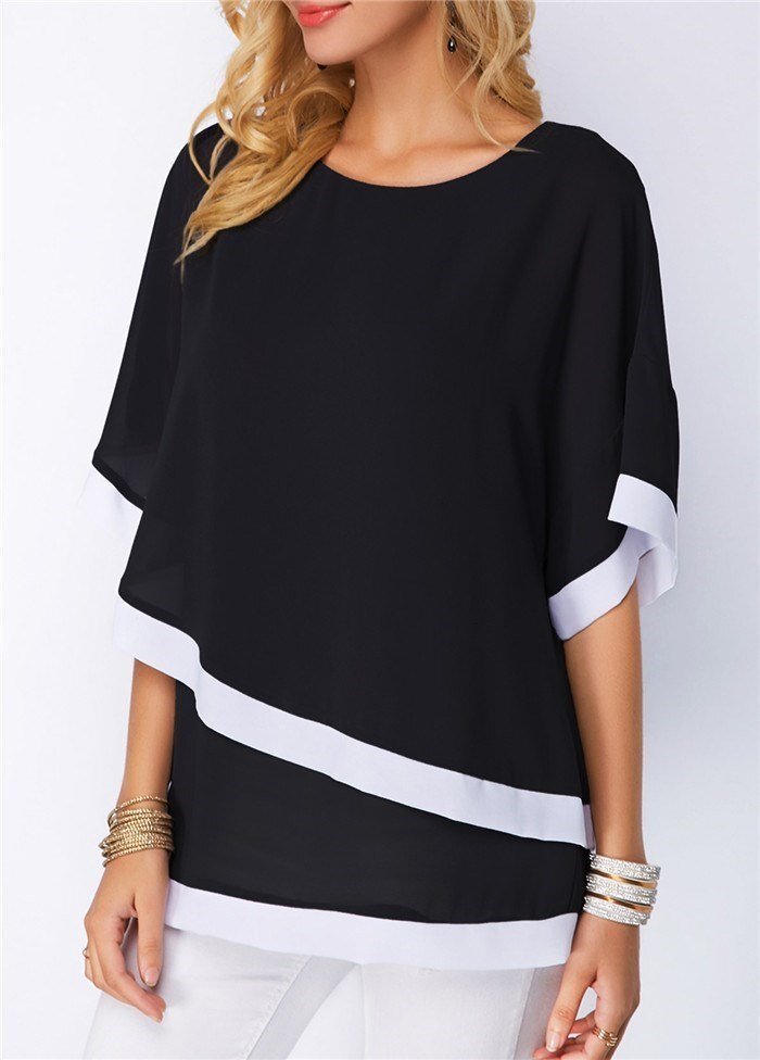 New 2024 Women Casual Blouse TShirts Chiffon Tops Plus Siz Cross
