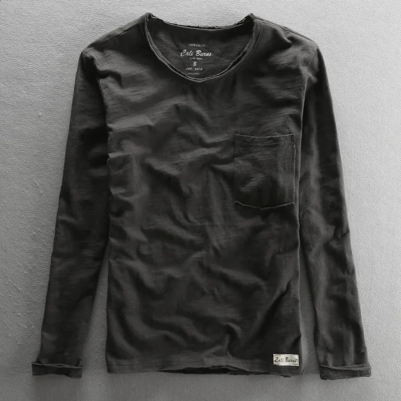 Long Sleeve T-shirt for Men Casual Basic Cotton Tshirt Solid Color O-Neck Pullover Tops Male Tees Clothing 240812