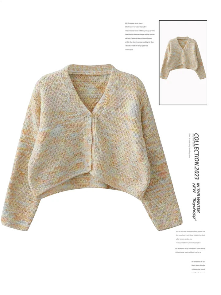Womens Yellow Cardigan Knitted Sweater Harajuku Y2k Long Sleeves V-Neck Sweater Jumper 90s Vintage 2000s Aesthetic Clothes 240812