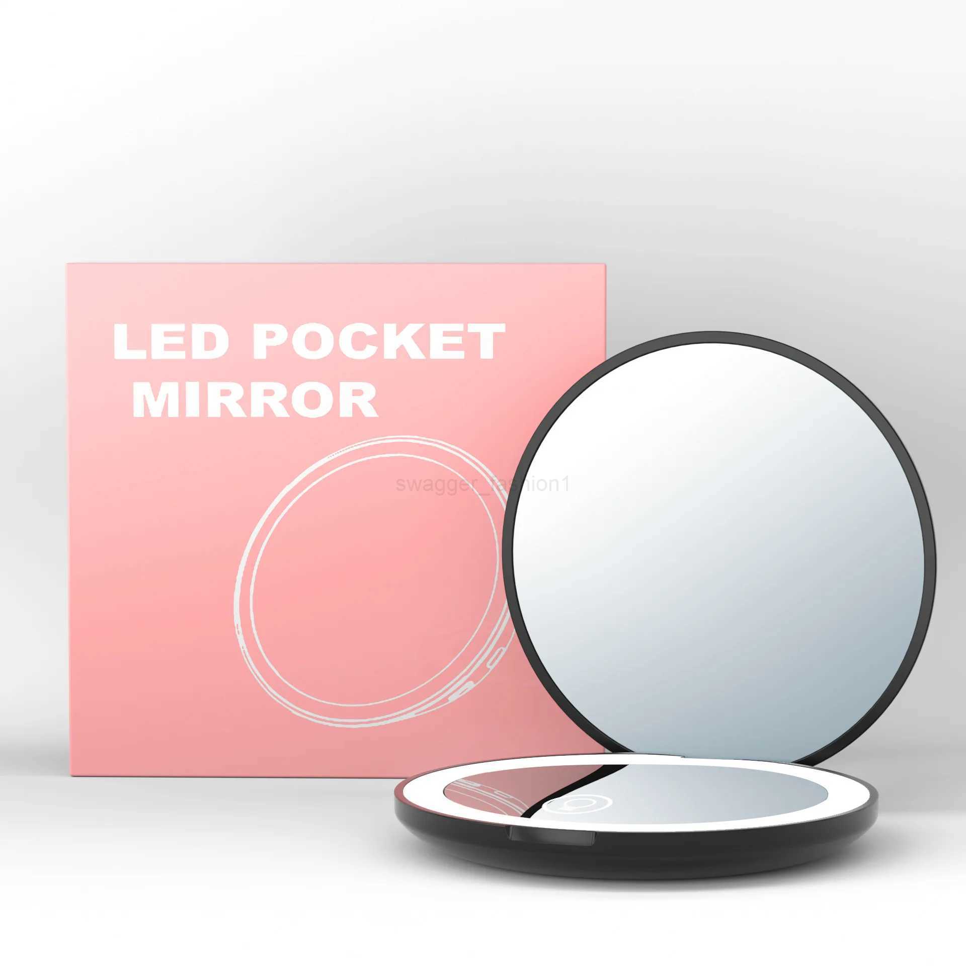 Mini Portable Folding Makeup Mirror With Led Lights 5X Magnifying Compact Pocket Travel Mirrors Make Up Tools with Type-C CableXJ240813