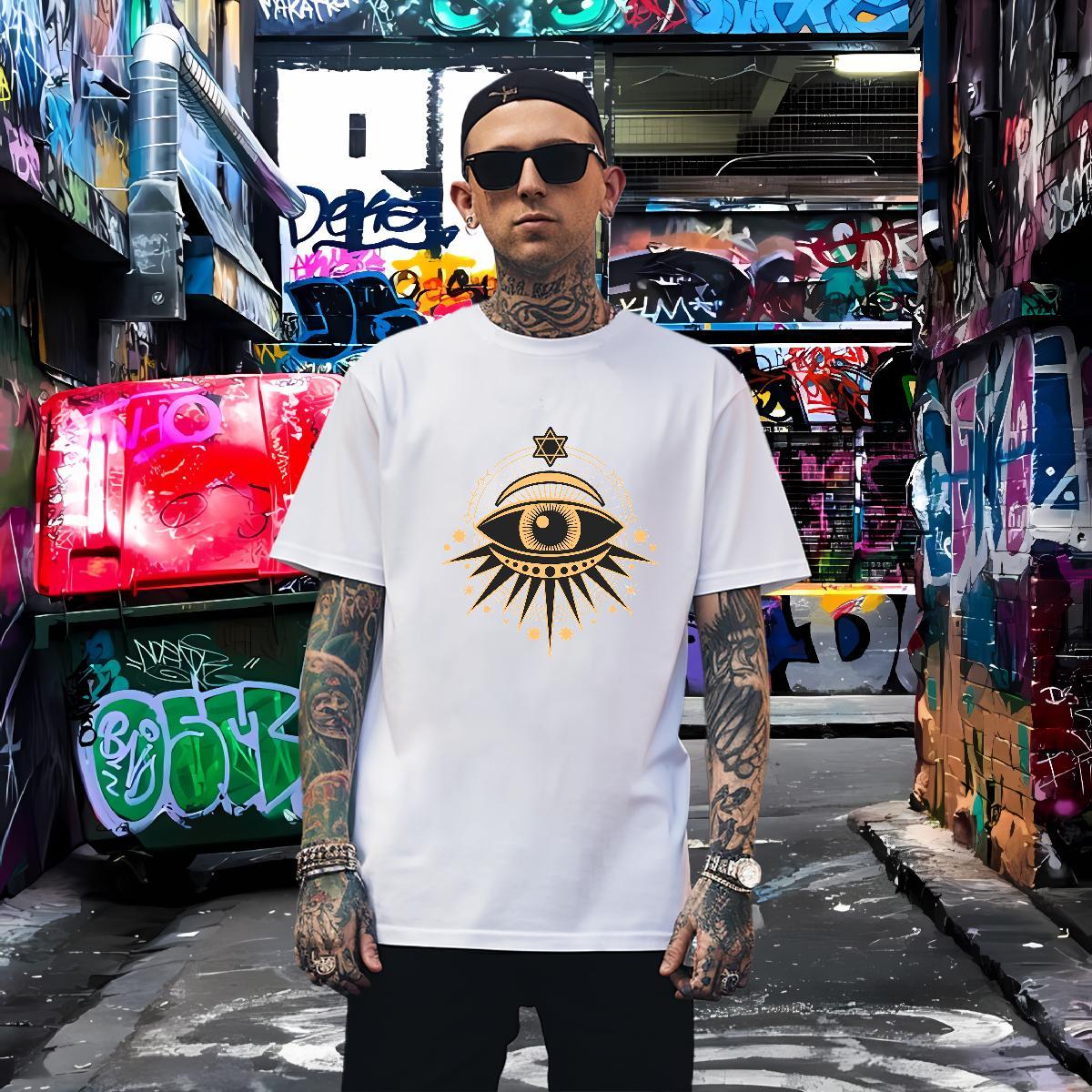 Unisex eyes Men T Shirts Casual Tshirt for Man Woman 230g Pure Cotton Stylist Crew Neck Breathable Oversized 3XL 4XL Tops Tees